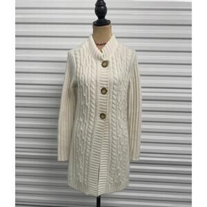 Cream Cable Knit Button-Up Long Sleeve Cardigan Sweater